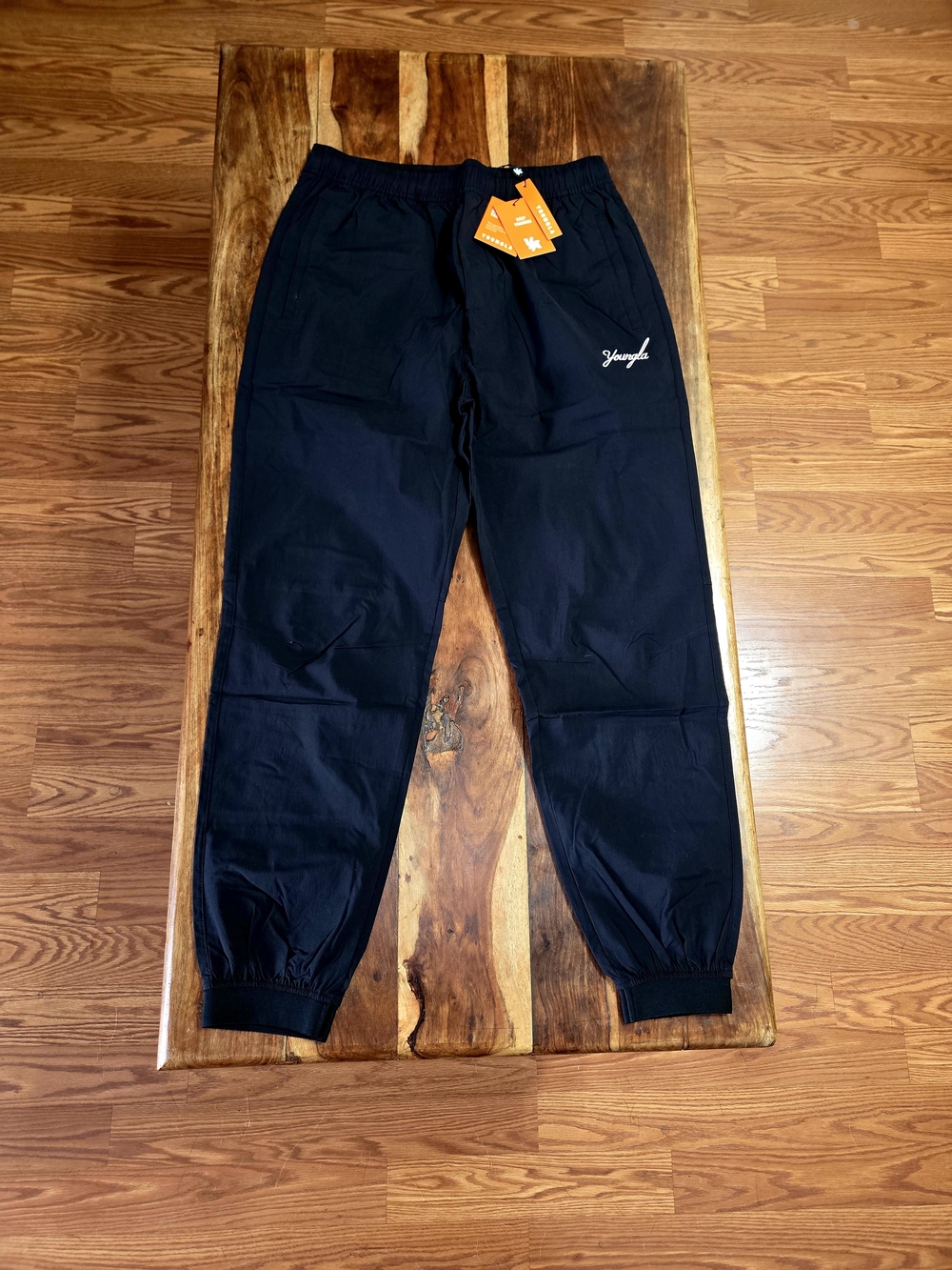 YoungLA Men's Black Track Pants with Waistband & Cuffs. Size Large
